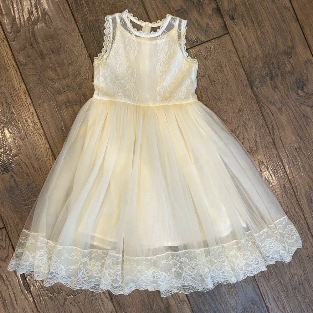Bow Dream Ivory Off White Lace Vintage Style Girl's Dress